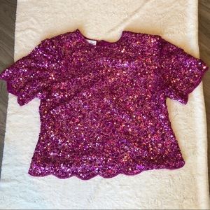 VTG Lawrence Kazar Sz 1X Pink Sequin Bead Top